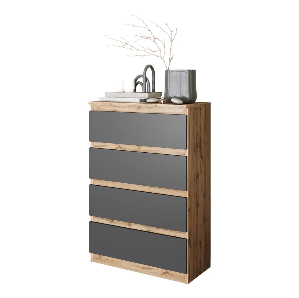 GABRIEL - Cassettiera a 4 cassetti - Credenza per camera da letto - Quercia wotan / Antracite