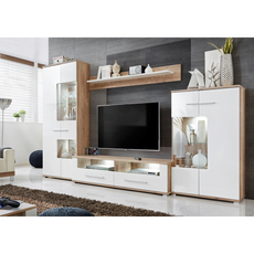 Parete attrezzata SAALA - Set di mobili per il soggiorno - Rovere monumento / Bianco lucido