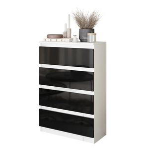 GABRIEL - Cassettiera a 4 cassetti - Credenza per camera da letto - Bianco opaco / Nero lucido