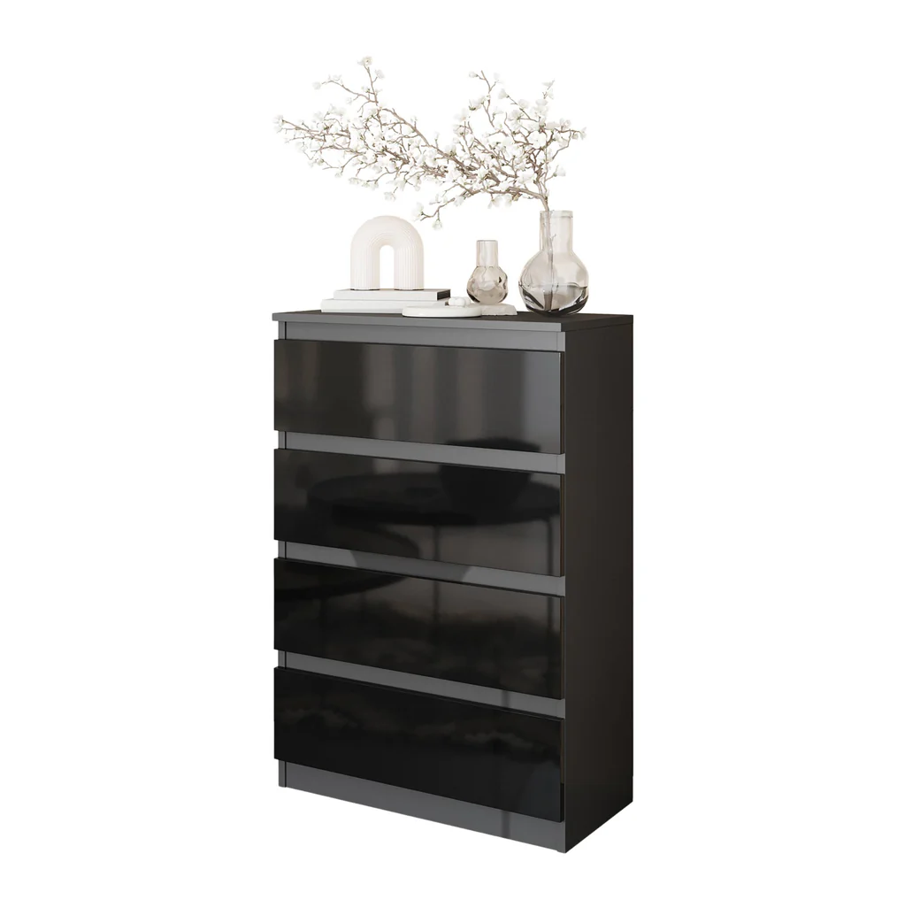 GABRIEL - Cassettiera a 4 cassetti - Credenza per camera da letto - Antracite / Nero lucido