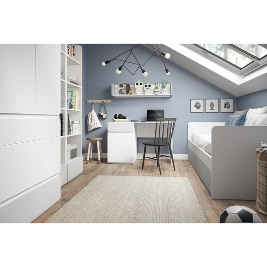 ALBI II - Set di mobili per camera da letto per ragazzi - Bianco opaco / Grigio freddo lucido