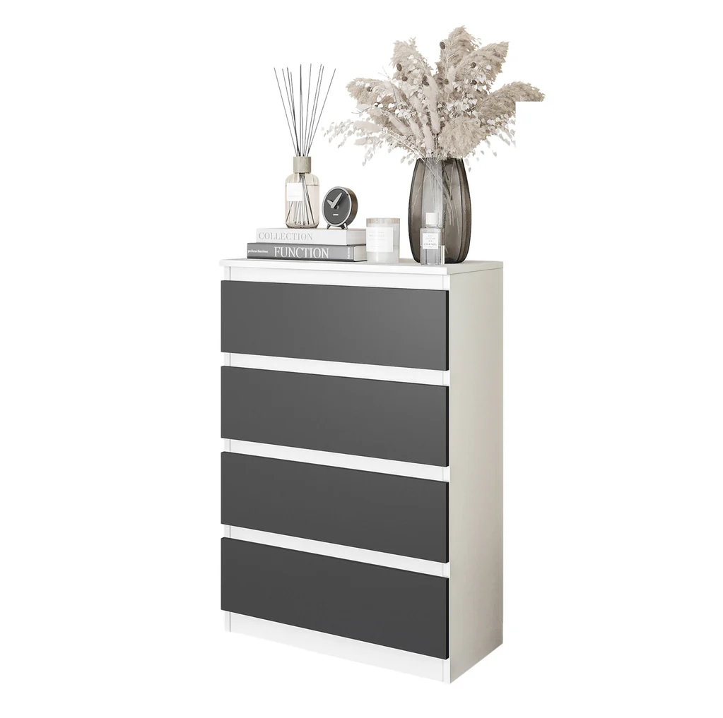 GABRIEL - Cassettiera a 4 cassetti - Credenza per camera da letto - Bianco opaco / Antracite