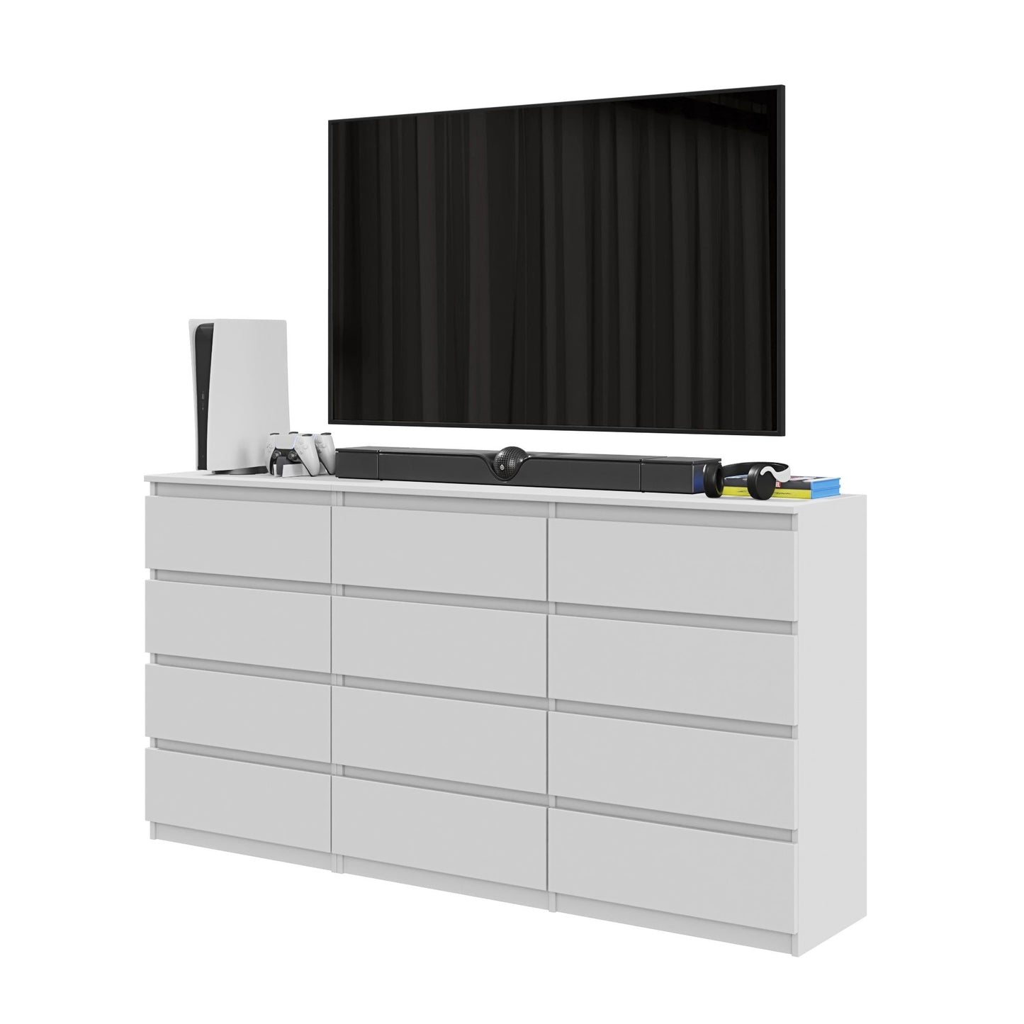 GABRIEL - Cassettiera a 12 cassetti (8+4) - Credenza per camera da letto - Bianco opaco