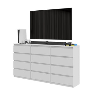GABRIEL - Cassettiera a 12 cassetti (8+4) - Credenza per camera da letto - Bianco opaco