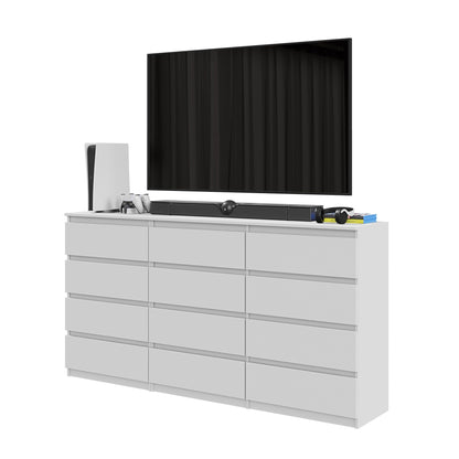 GABRIEL - Cassettiera a 12 cassetti (8+4) - Credenza per camera da letto - Bianco opaco