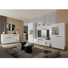 JUSTINE - Set di mobili per il soggiorno - Bianco opaco / Bianco lucido