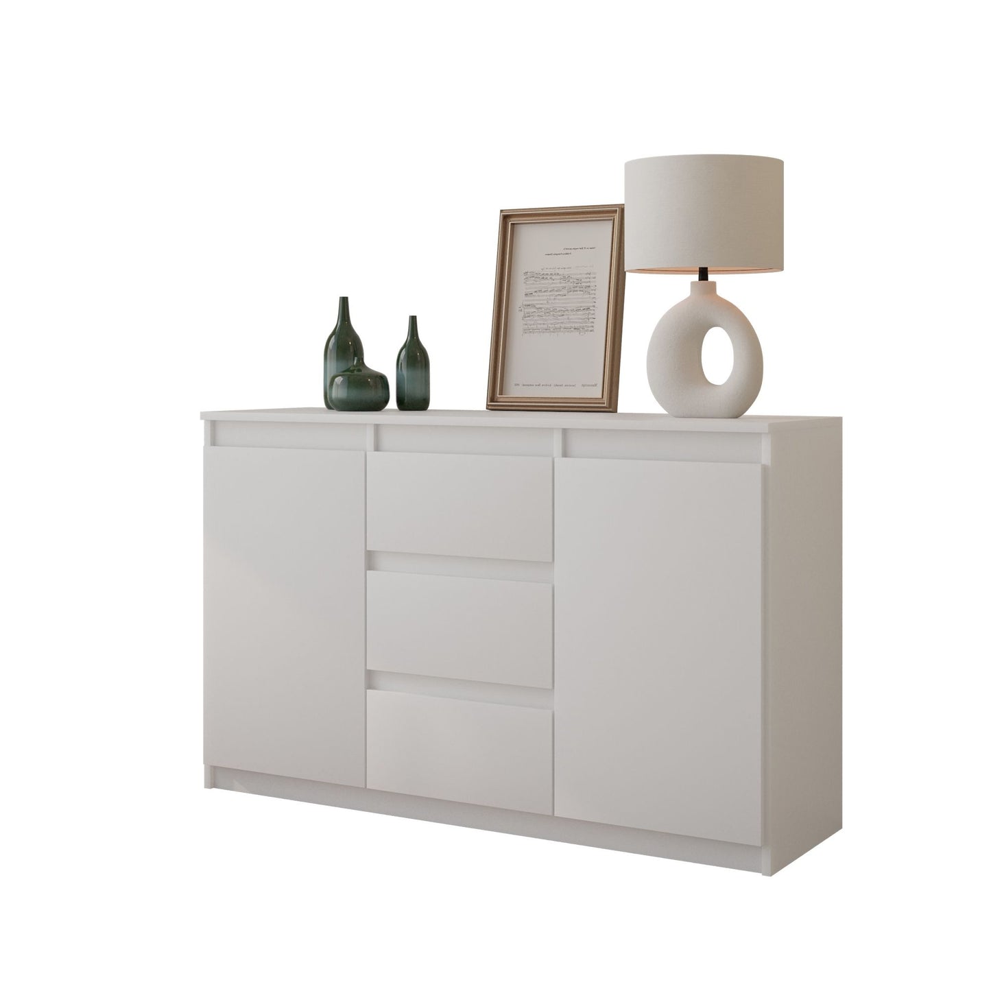 MIKEL - Cassettiera a 3 cassetti e 2 ante - Credenza per camera da letto - Bianco Opaco