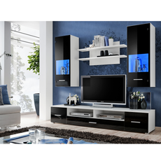 Parete attrezzata RENO - Set di mobili per il soggiorno - Bianco opaco / Nero lucido