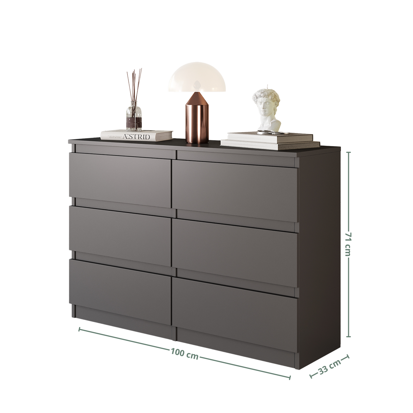 GABRIEL - Cassettiera a 6 cassetti - Credenza per camera da letto - Antracite