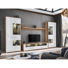 Parete attrezzata SANDER - Set di mobili per il soggiorno - Rovere monumento / Bianco lucido