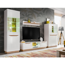 Parete attrezzata FAME - Set di mobili per il soggiorno - Rovere artigianale / Bianco lucido