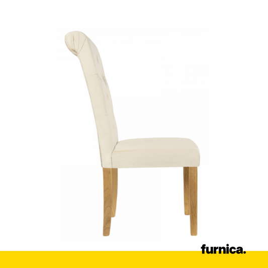 ANDREA - Sedia da pranzo/ufficio in velluto trapuntato con gambe in legno - Beige