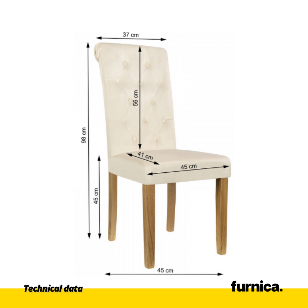 ANDREA - Sedia da pranzo/ufficio in velluto trapuntato con gambe in legno - Beige