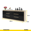 MIKEL - Cassettiera a 6 cassetti e 3 ante - Credenza per camera da letto - Rovere Sonoma / Nero Lucido H75cm L200cm P35cm