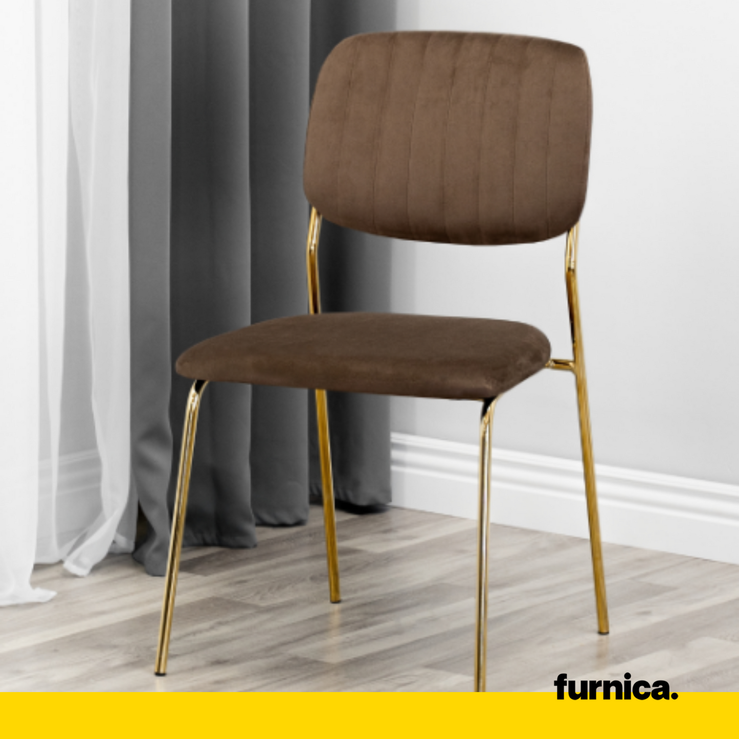 ADAMO - Sedia da pranzo/ufficio in velluto trapuntato con gambe in cromo dorato - Marrone