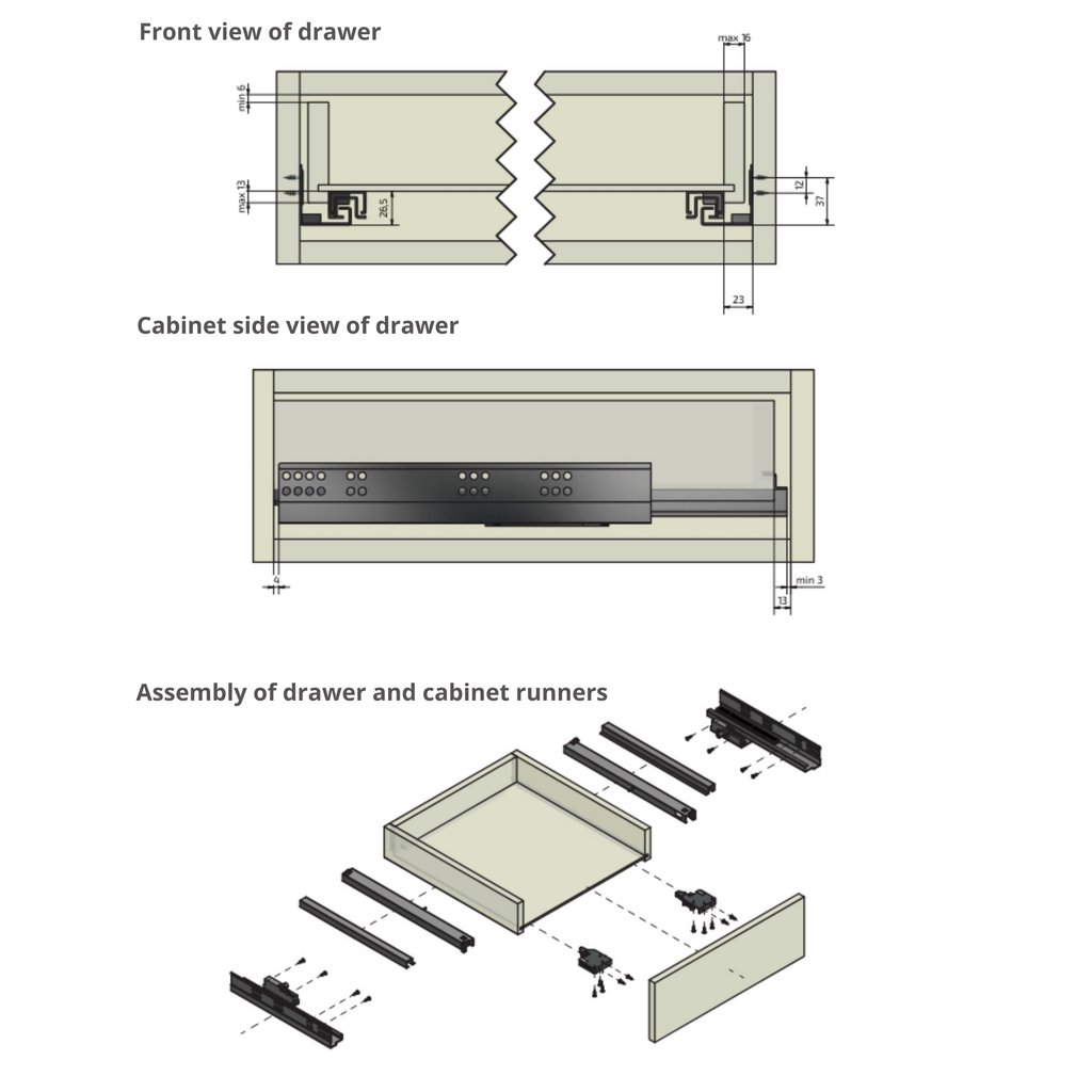 Sistemi per cassetti push pull estrazione totale 550mm (sinistra e destra)