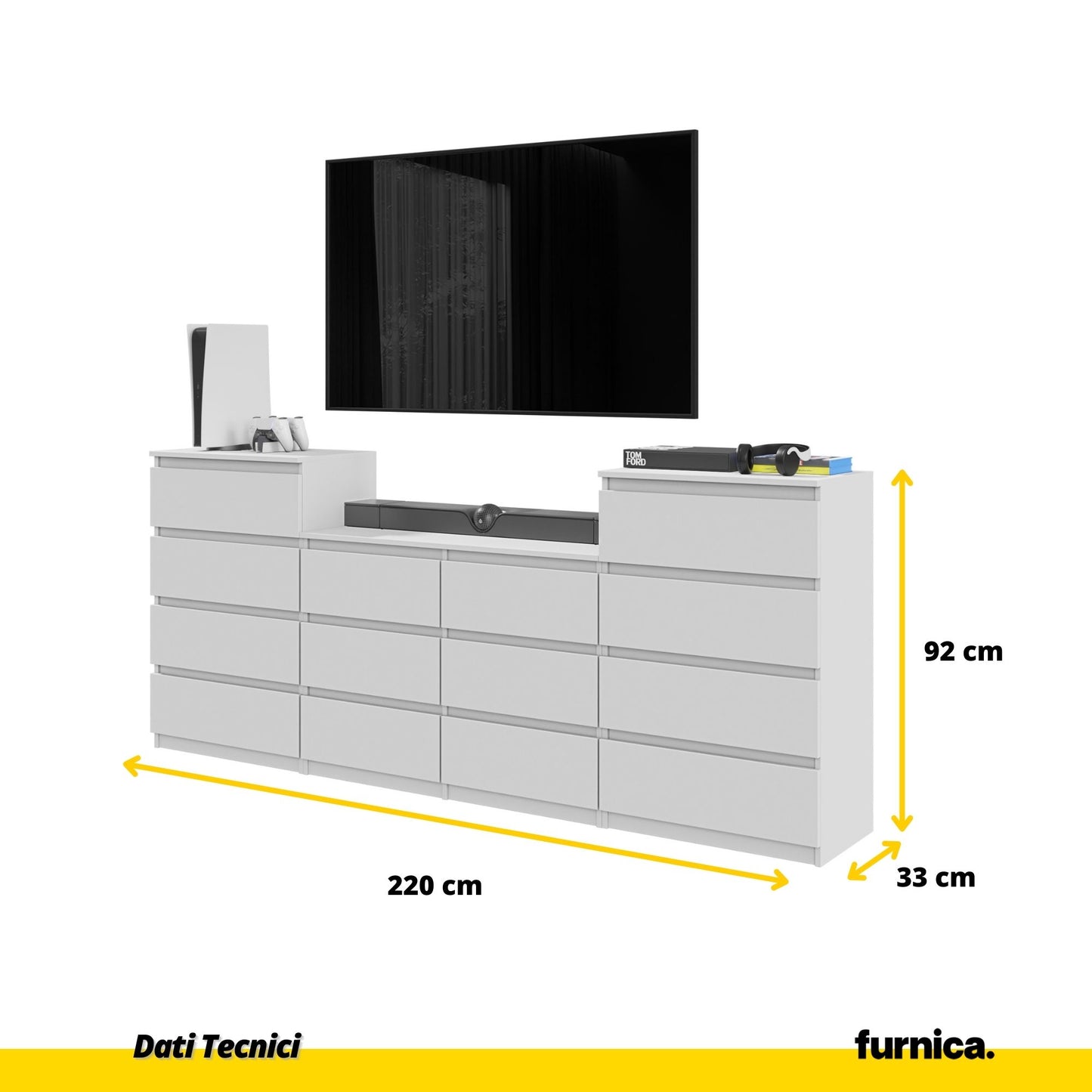 GABRIEL - Cassettiera a 14 cassetti (4+6+4) - Credenza per camera da letto - Bianco opaco