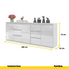 MIKEL - Cassettiera con 6 cassetti e 3 ante - Credenza per camera da letto - Bianco Opaco/Bianco Lucido H75cm L200cm P35cm