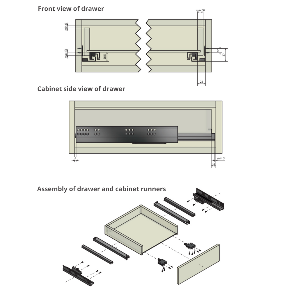 Sistemi per cassetti push pull estrazione totale 450mm (sinistra e destra)