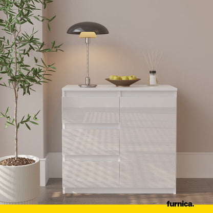 MIKEL - Cassettiera con 3 cassetti e 1 anta - Credenza per camera da letto - Bianco Opaco / Bianco Lucido