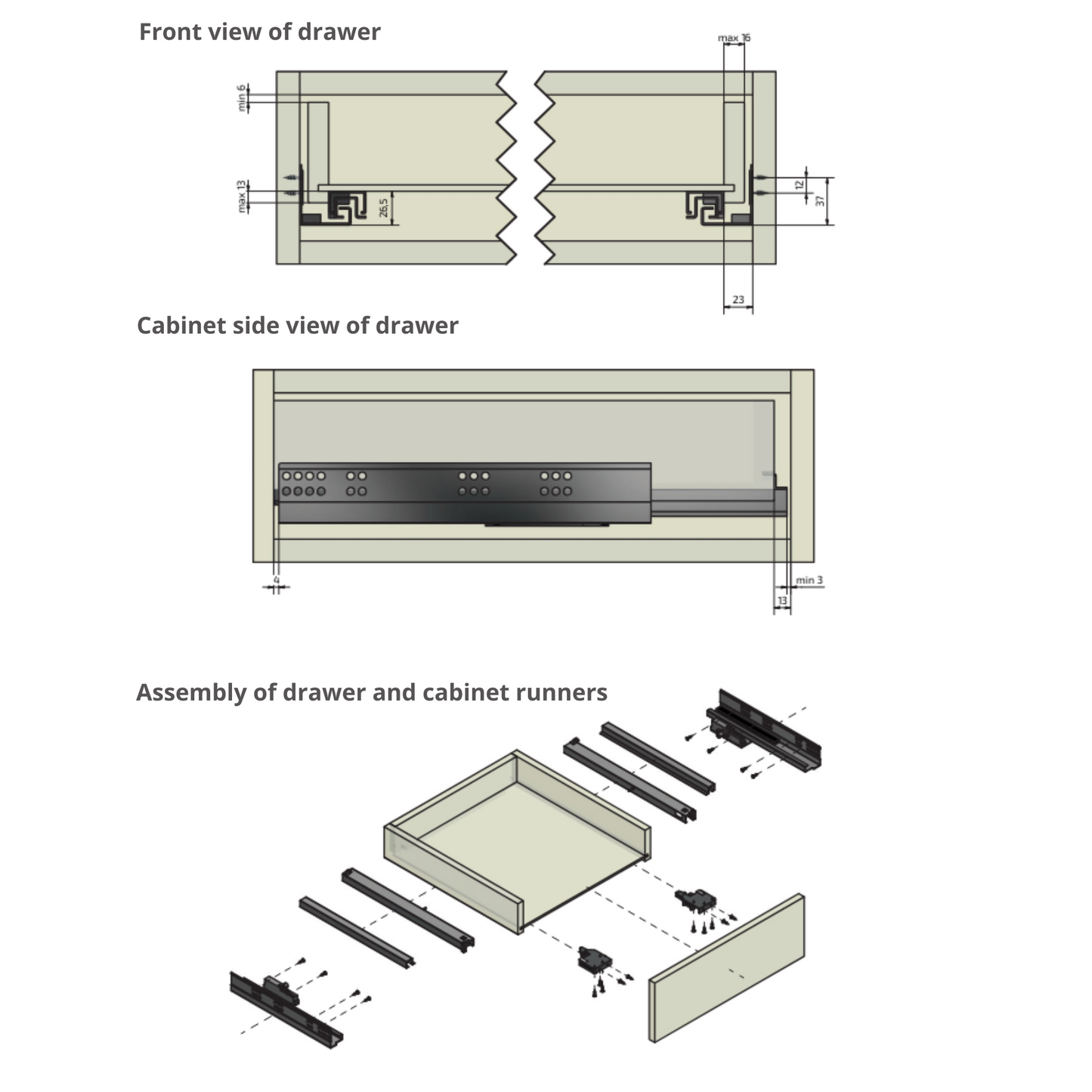 Sistemi per cassetti push pull estrazione totale 400mm (sinistra e destra)