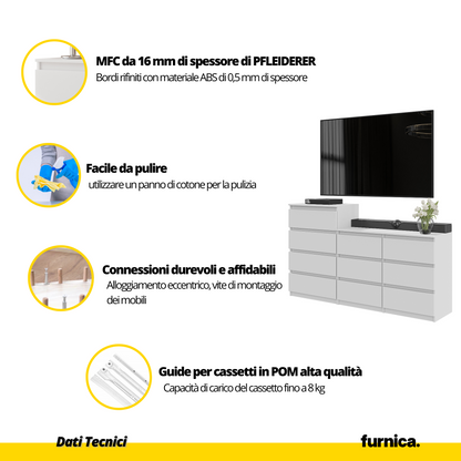 GABRIEL - Cassettiera a 10 cassetti (6+4) - H92/70 cm L160 cm P33 cm - Anthracite / Nero Lucido (5) – Furnica