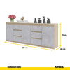 MIKEL - Cassettone con 6 cassetti e 3 ante - Credenza per camera da letto - Rovere Sonoma / Calcestruzzo H75cm L200cm P35cm