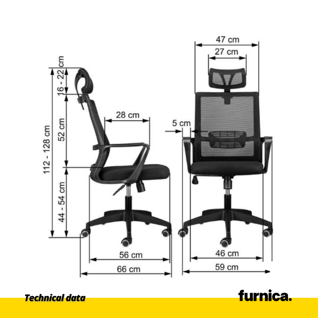 FABIO III - Sedia da ufficio rivestita in microrete di alta qualità - Nero H128cm L66cm