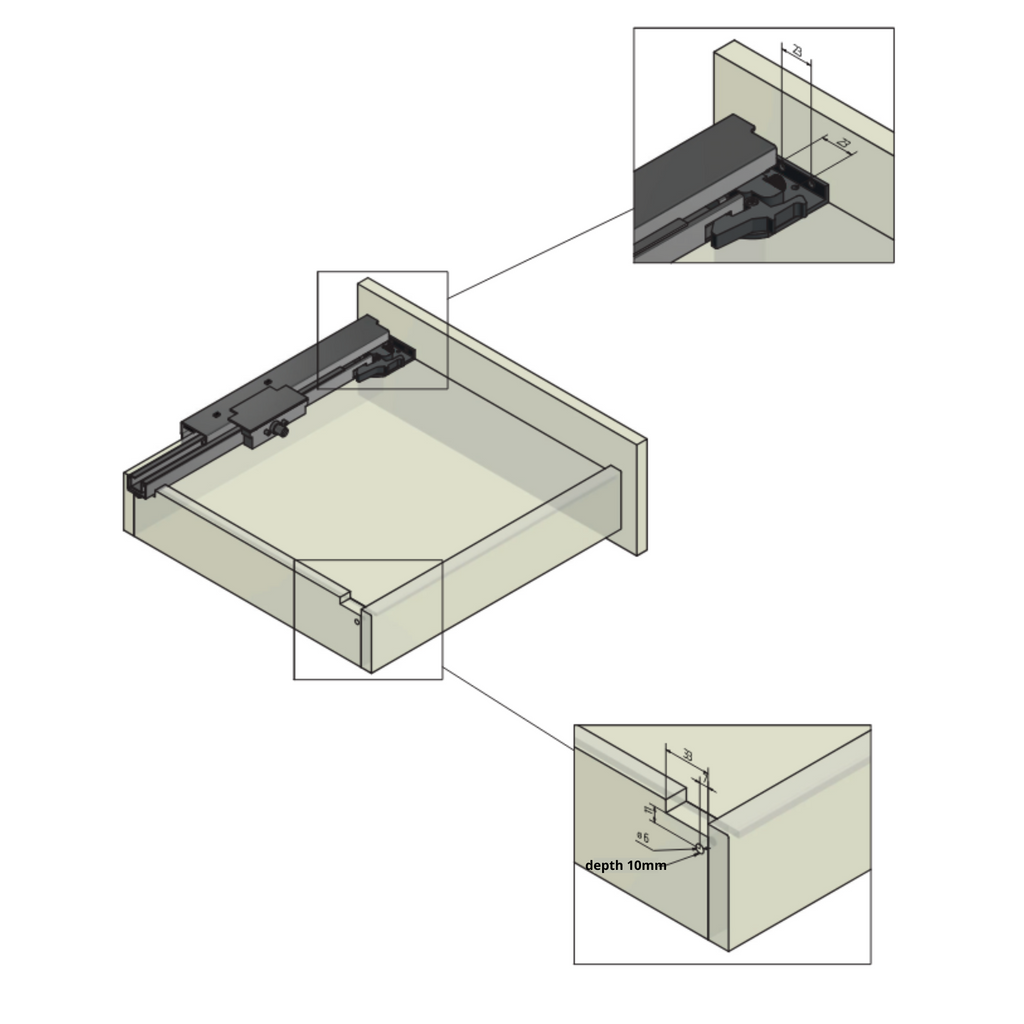 Sistemi per cassetti push pull estrazione totale 300mm (sinistra e destra)