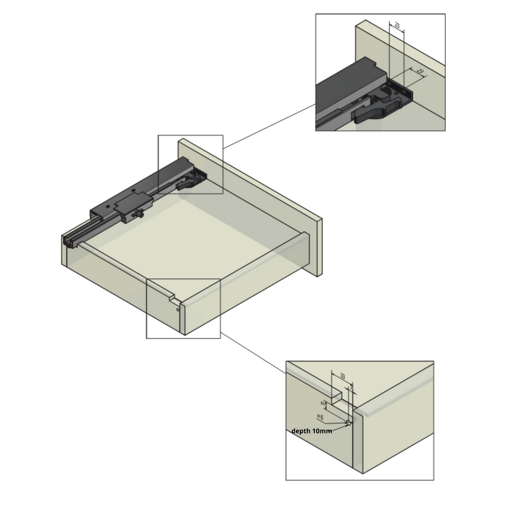 Sistemi per cassetti push pull estrazione totale 250mm (sinistra e destra)