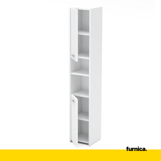 Armadio da bagno EMMA con ante e ripiani - Bianco opaco / Bianco lucido H165cm L30cm P30cm