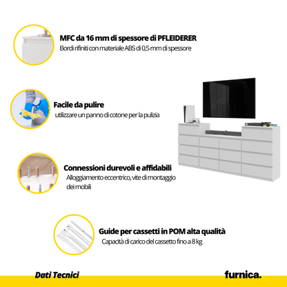 GABRIEL - Cassettiera a 14 cassetti (4+6+4) - Credenza per camera da letto - Antracite / Nero Lucido