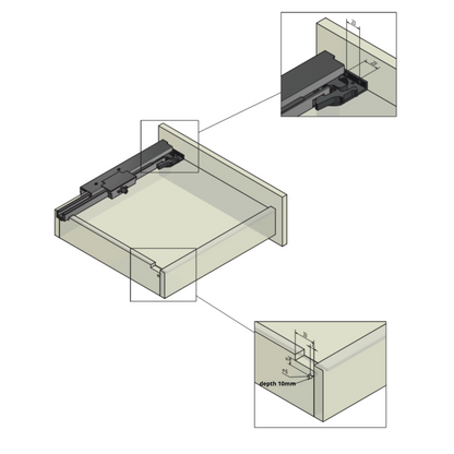 Sistemi per cassetti push pull estrazione totale (sinistra e destra) 270mm