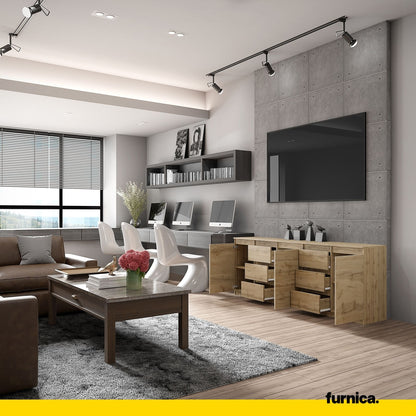 MIKEL - Cassettiera a 6 cassetti e 3 ante - Credenza per camera da letto - Rovere Wotan H75cm L200cm P35cm