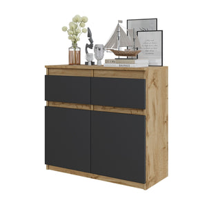 NOAH - Cassettone con 2 cassetti e 2 ante - Credenza per camera da letto - Quercia Wotan / Antracite