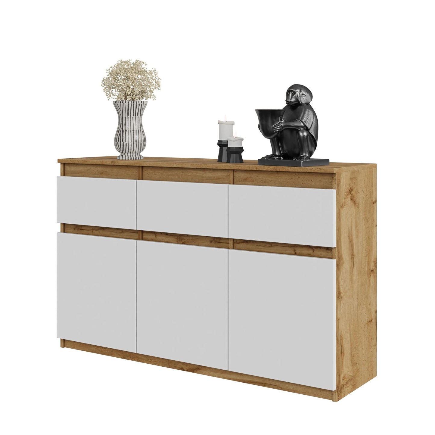 NOAH - Cassettiera a 3 cassetti e 3 ante - Credenza per camera da letto - Quercia Wotan / Bianco Opaco