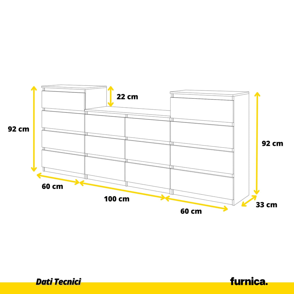 GABRIEL - Cassettiera a 14 cassetti (4+6+4) - Credenza per camera da letto - Wengé / Bianco opaco