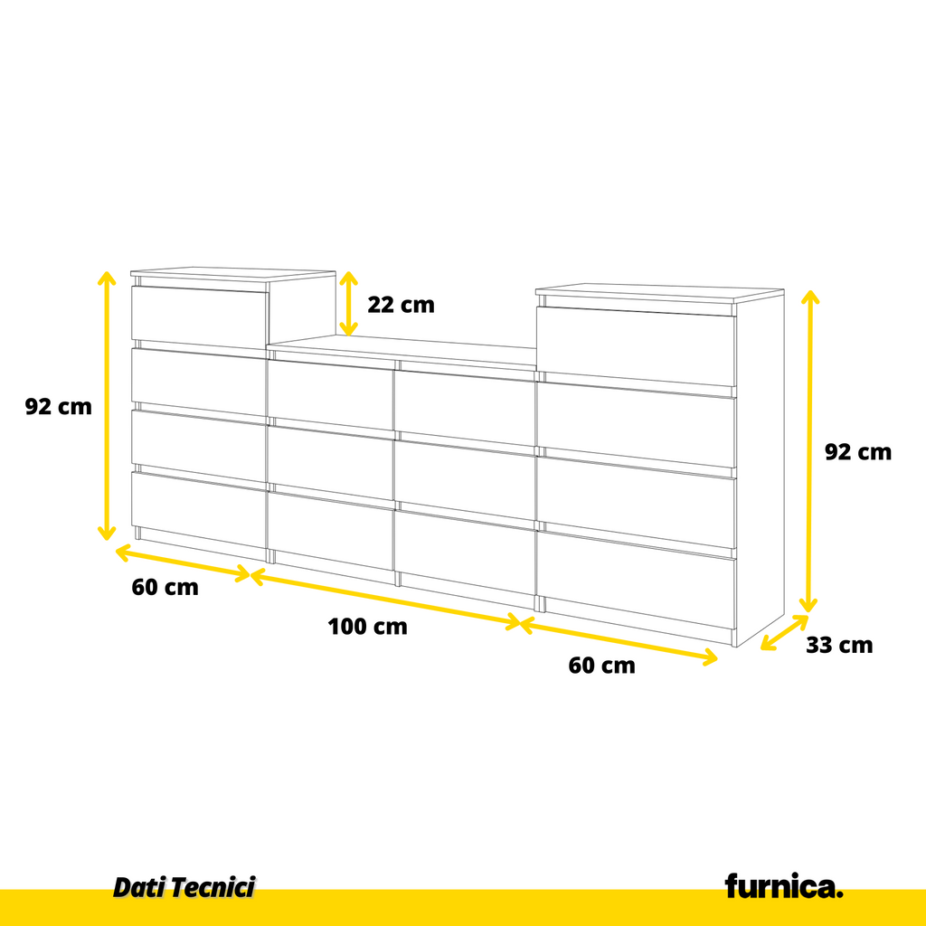 GABRIEL - Cassettiera a 14 cassetti (4+6+4) - Credenza per camera da letto - Wengé / Nero Lucido