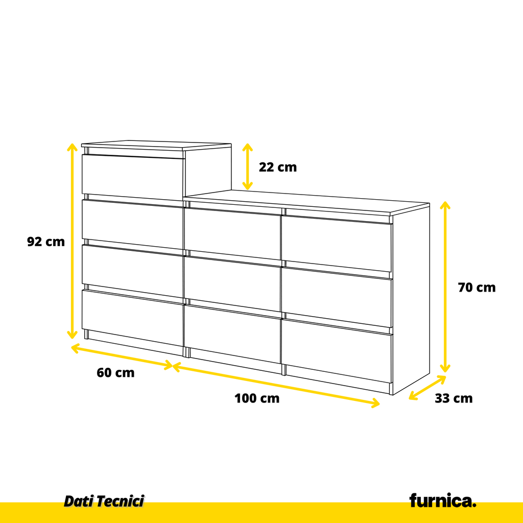 GABRIEL - Commode 10 Tiroirs (6+4) - H92/70 cm L160 cm P33 cm - Rovere Wotan / Antracite