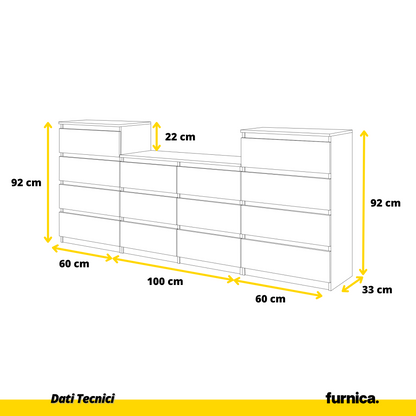 GABRIEL - Cassettiera a 14 cassetti (4+6+4) - Credenza per camera da letto - Rovere Wotan / Bianco Opaco