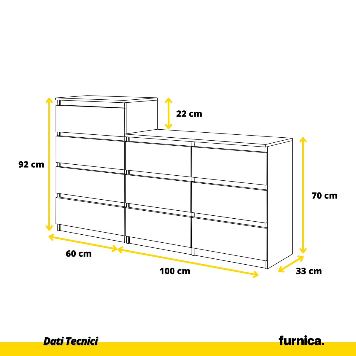 GABRIEL - Cassettiera a 10 cassetti (6+4) - H92/70 cm L160 cm P33 cm - Anthracite / Nero Lucido (8) – Furnica