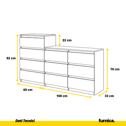 GABRIEL - Cassettiera a 10 cassetti (6+4) - H92/70 cm L160 cm P33 cm - Anthracite / Nero Lucido (8) – Furnica