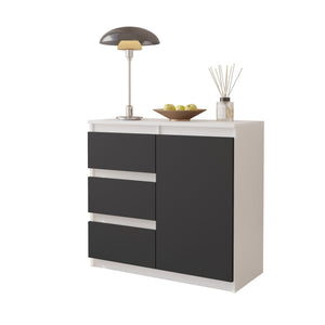 MIKEL - Cassettiera con 3 cassetti e 1 anta - Credenza per camera da letto - Bianco Opaco / Antracite