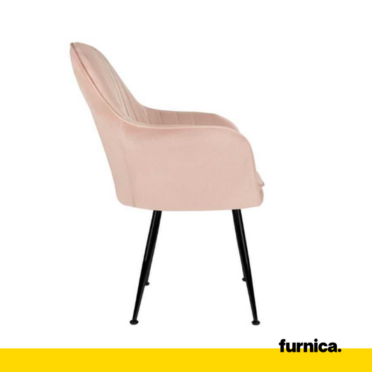 AMEDEO - Sedia da pranzo e da ufficio in velluto trapuntato con gambe cromate nere - Rosa Chiaro