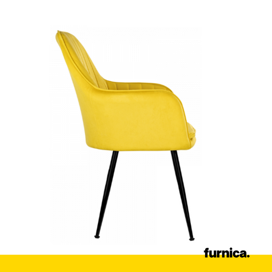 AMEDEO - Sedia da pranzo/ufficio in velluto trapuntato con gambe cromate nere - Giallo