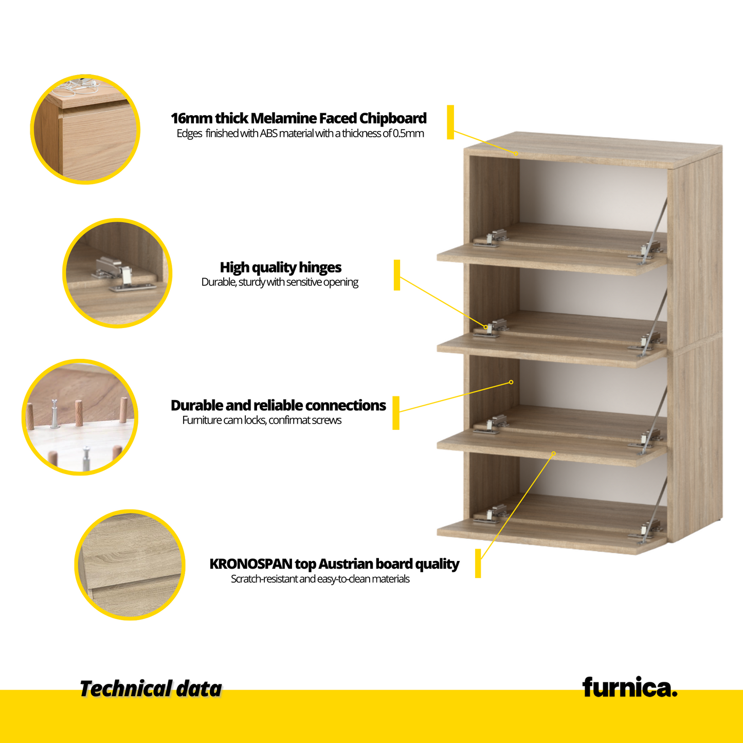 JACK - Scarpiera legno - Portaoggetti a 4 ripiani - Rovere Sonoma A100cm L60cm P36cm