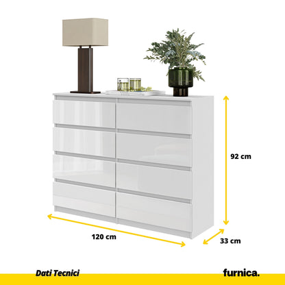 GABRIEL - Cassettiera a 8 cassetti - Credenza per camera da letto - Bianco lucido