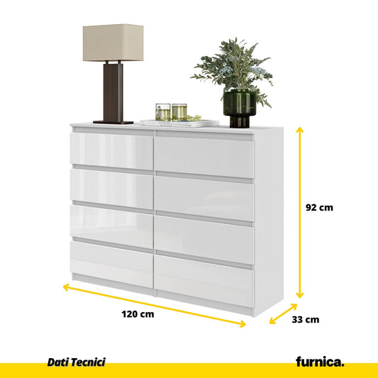 GABRIEL - Cassettiera a 8 cassetti - Credenza per camera da letto - Bianco lucido