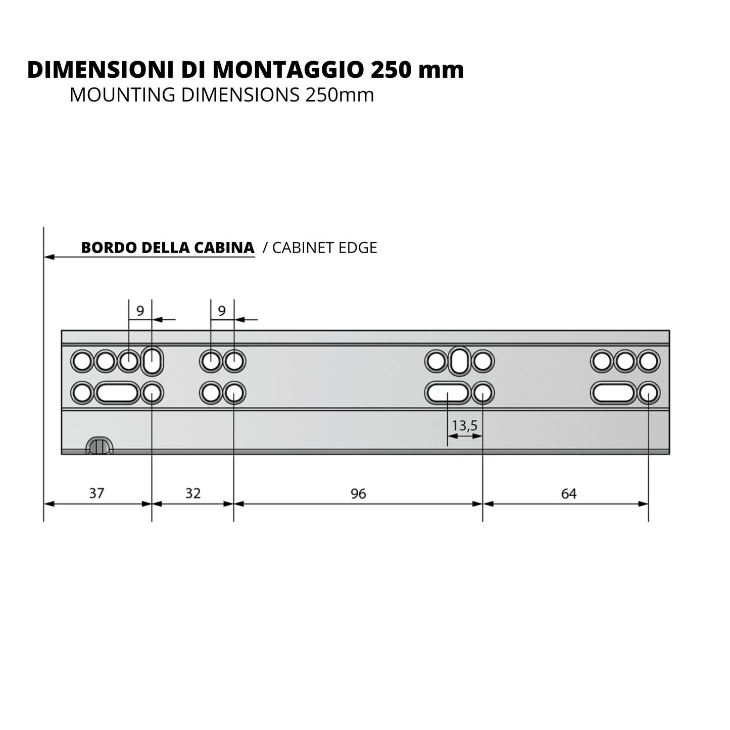 Sistemi per cassetti ammortizzate estrazione totale (sinistra e destra) 250mm