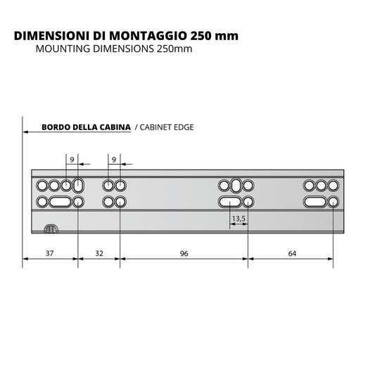 Sistemi per cassetti ammortizzate estrazione totale (sinistra e destra) 250mm